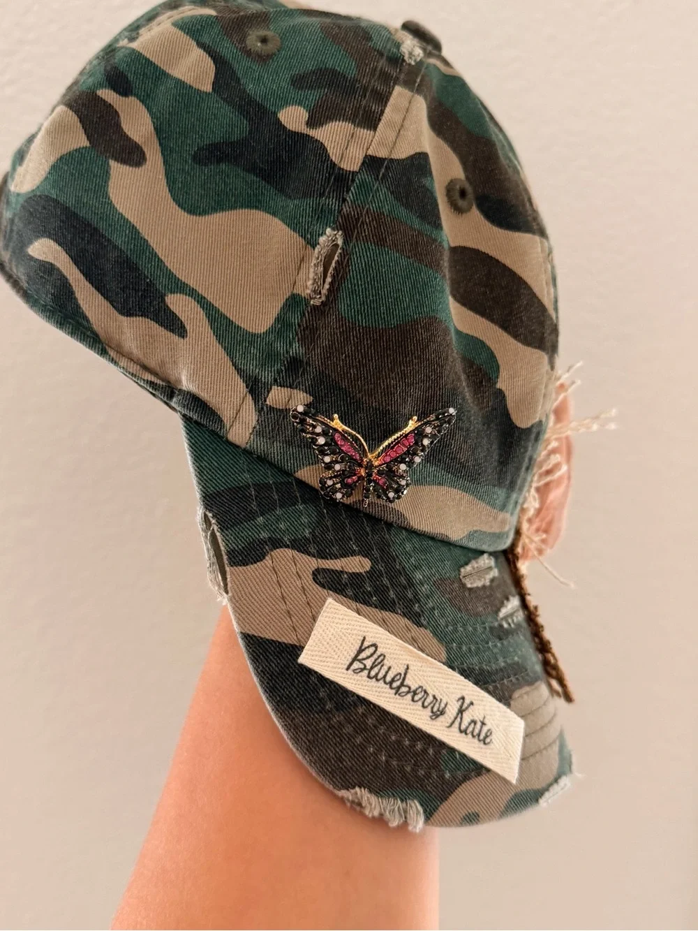 New KBETHOS Camo Baseball Cap with Blush Rose & Lace Decorated by Blueberry Kate